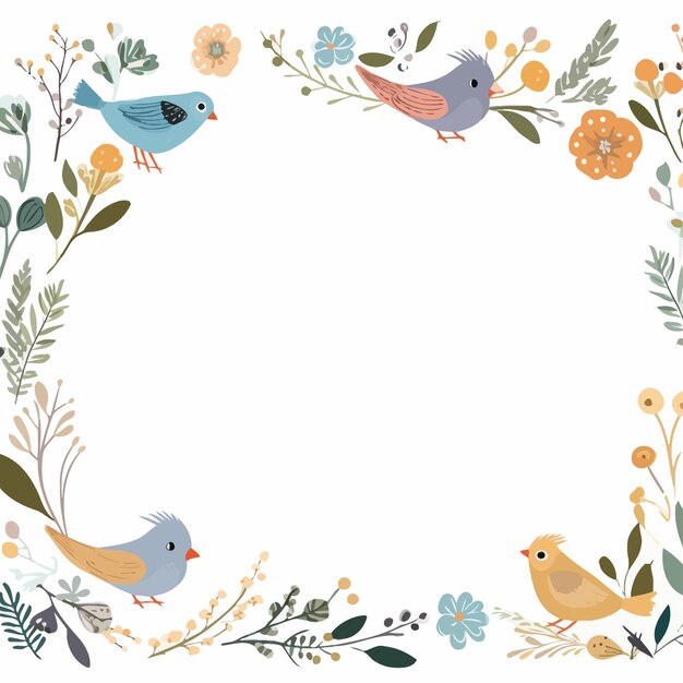 Vector cartoon_frame_with_cute_little_birds_and_plants