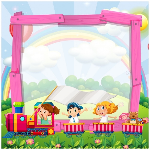 Cartoon frame with a train