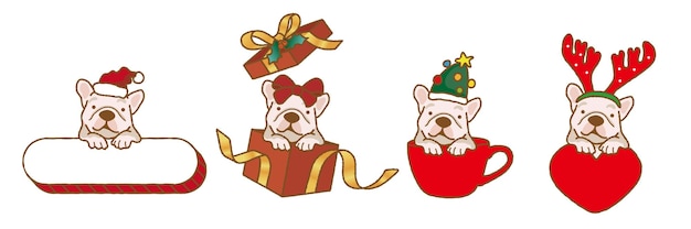 Cartoon franse bulldog-hond voor kerstdagillustratie premium vector