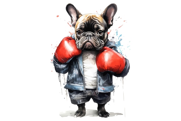 Vector cartoon french bulldog with boxing glove street fashion vector illustration