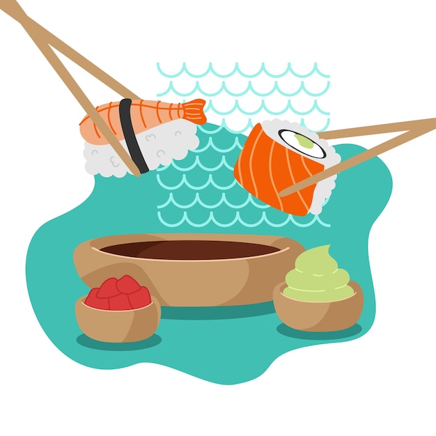 Vector cartoon fresh sushi design concept set isolated vector illustration