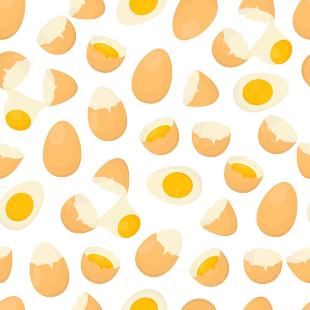 Cartoon Fried and Fresh Eggs Background Pattern on a White Vector