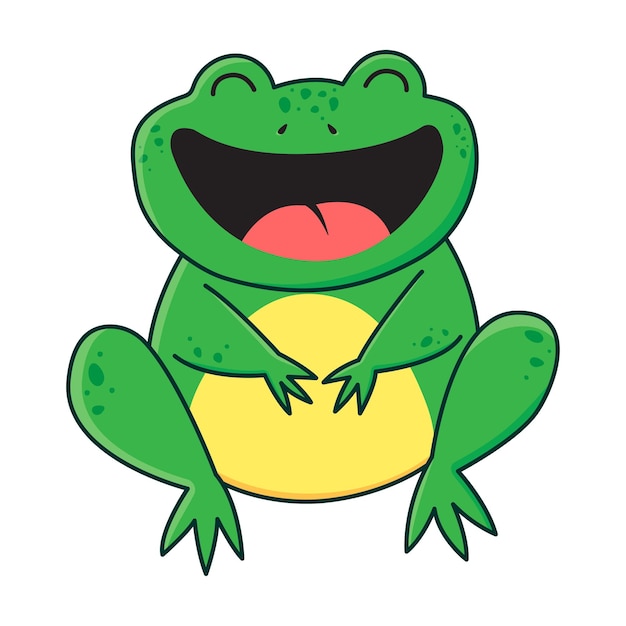 Cartoon frog laughs Happy frog sits