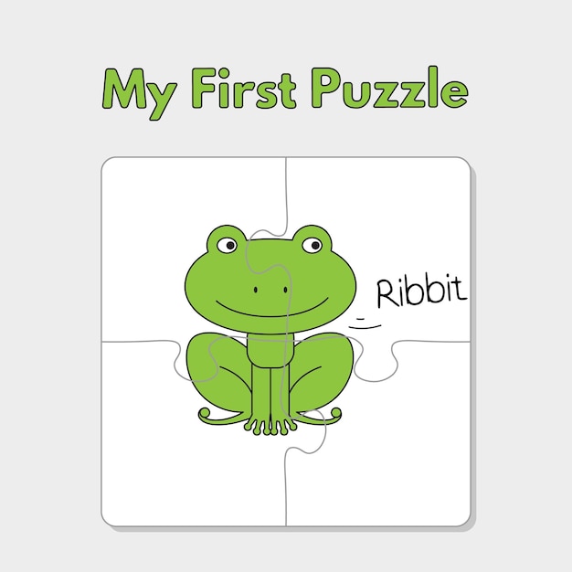 Cartoon Frog Puzzle Template for Children