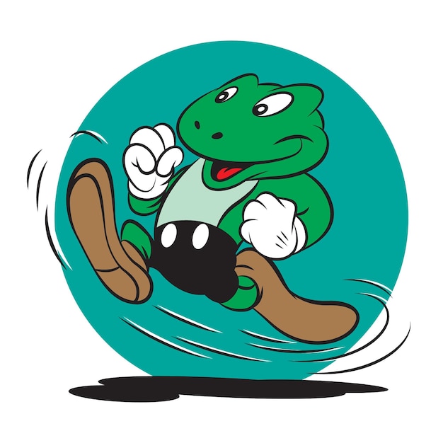 Vector cartoon of frog running happy