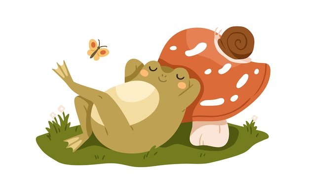 a cartoon of a frog and a snail on the grass