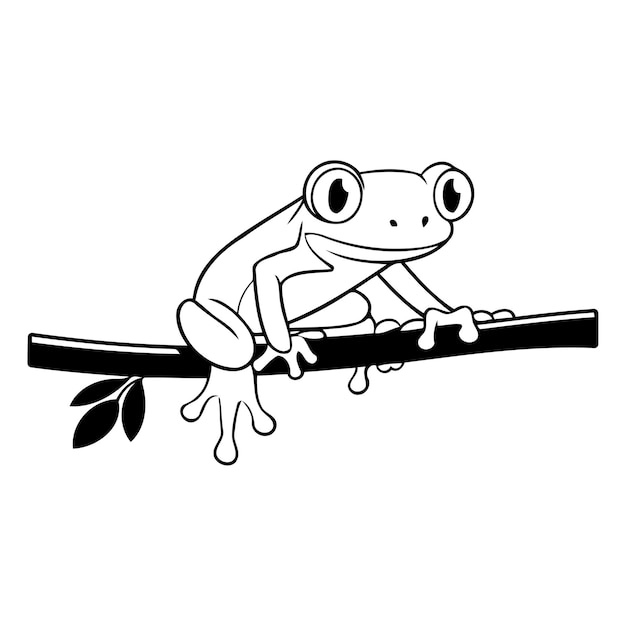 Cartoon frog on a tree branch Vector illustration isolated on white background