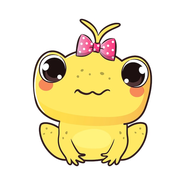A cartoon frog with a bow on her head.