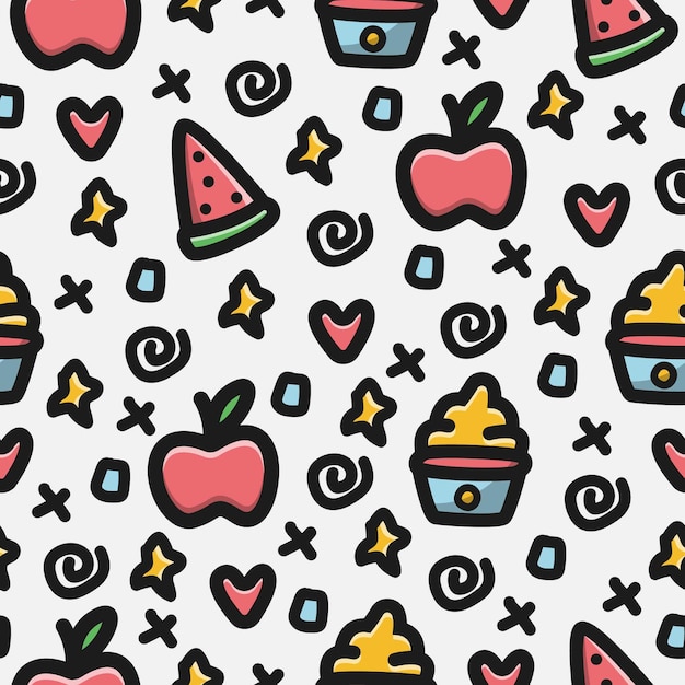 cartoon fruit doodle patroon