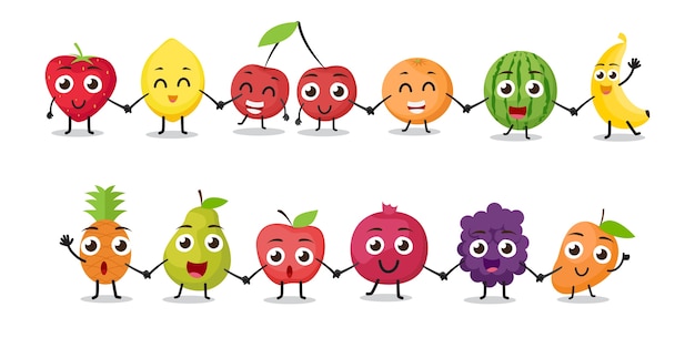 Cartoon fruit karakters