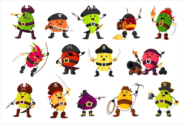 Cartoon fruit pirate and corsair characters set