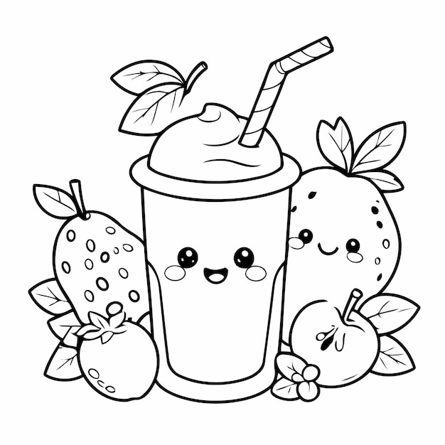 Vector cartoon fruit smoothie hand drawn for kids coloring page