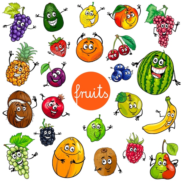 Cartoon fruits characters collection