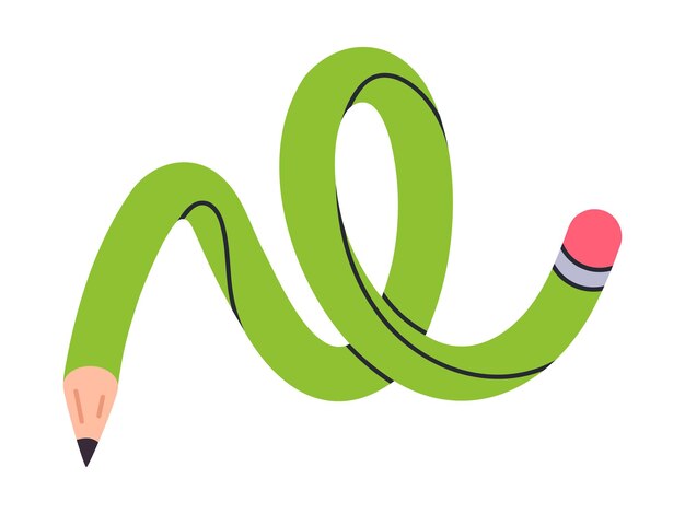 cartoon funky twisted pencil flat vector illustration funny simple pencil on white