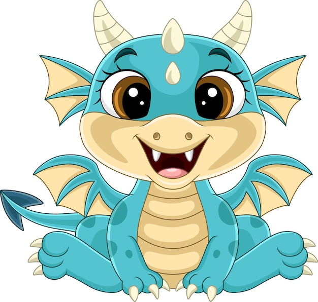 Vector cartoon funny baby dragon sitting