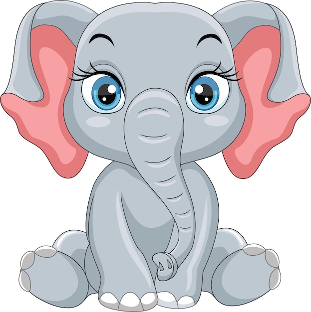 Cartoon funny baby elephant sitting