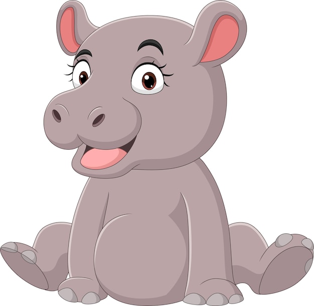 Cartoon funny baby hippo sitting