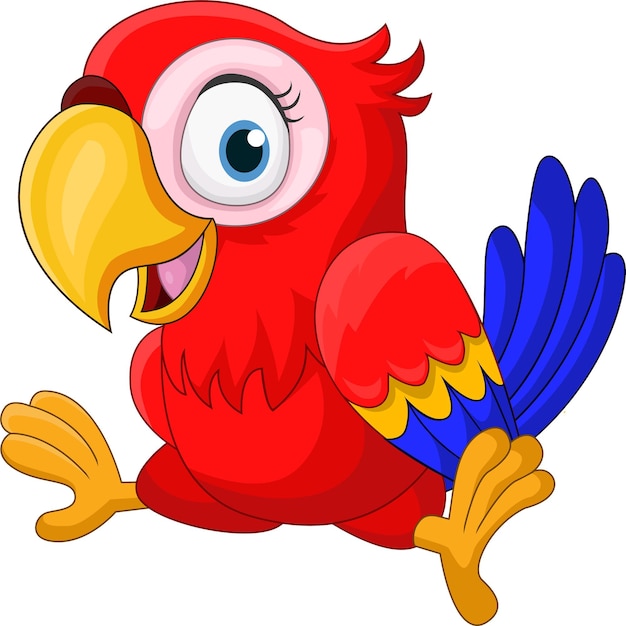 Cartoon funny baby macaw on white