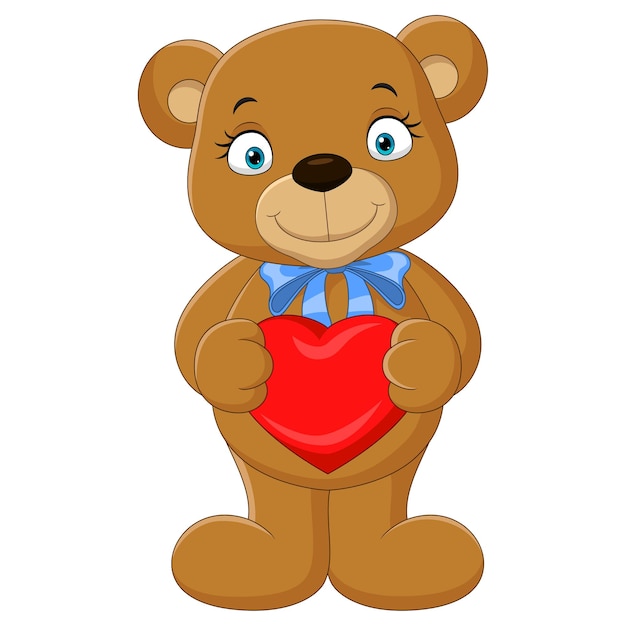 Cartoon funny bear holding heart