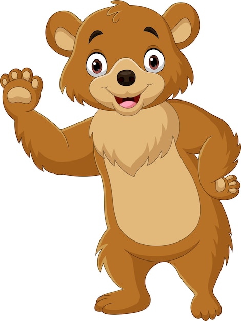 Мультяшный смешной медведь машет рукой