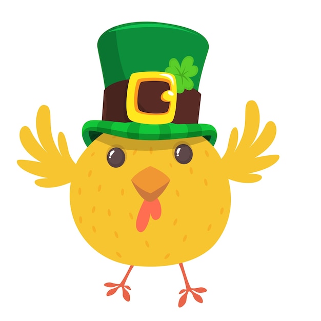 Cartoon funny bird wearing green st patrick's hat with a clover on it vector illustration for saint patrick's day party poster design