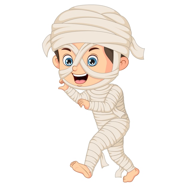 Vector cartoon funny boy wearing in mummy costume