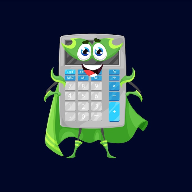 Cartoon funny calculator superhero character smile