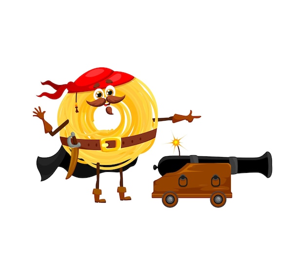 Vector cartoon funny capellini pasta pirate fires cannon