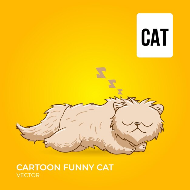 Cartoon funny cat isolated on yellow