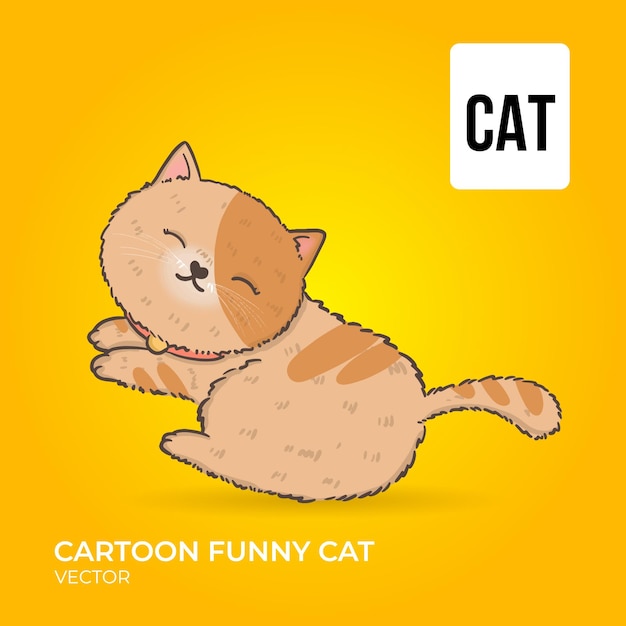 Cartoon funny cat isolated on yellow