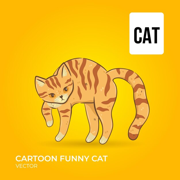 Cartoon funny cat isolated on yellow