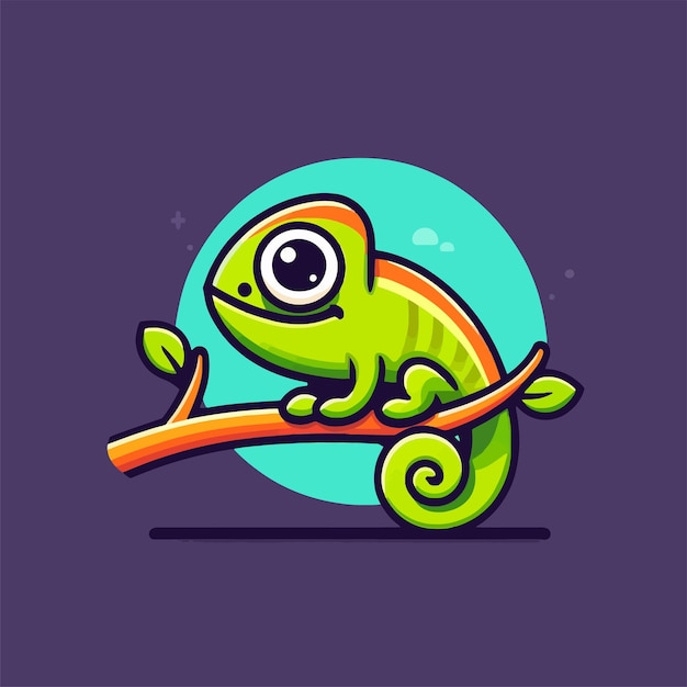 A cartoon of a funny chameleon sitting on a tree branch