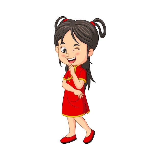 Premium Vector | Cartoon funny chinese girl winking eye