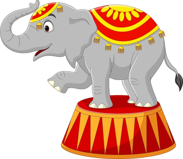 Vector cartoon funny circus elephant on podium