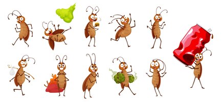 Cartoon funny cockroach pests characters