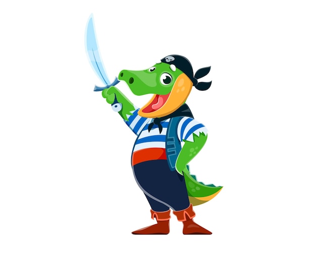 Vector cartoon funny crocodile animal pirate character