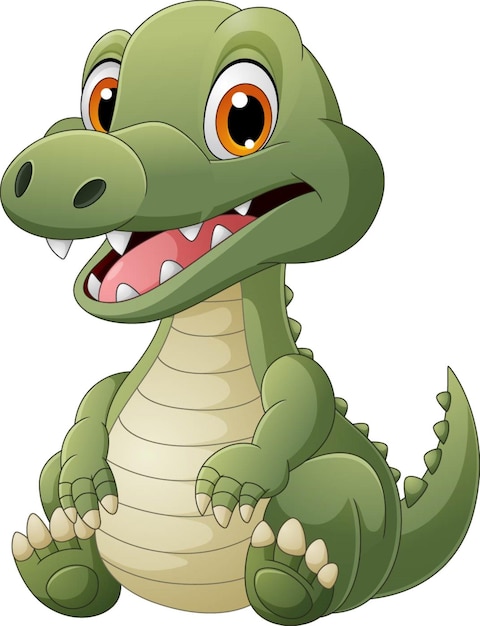 Vector cartoon funny crocodile sitting on white background