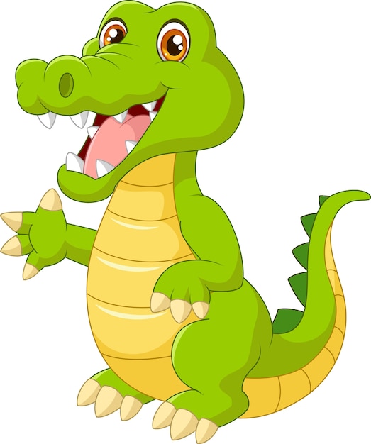 Cartoon funny crocodile waving hand