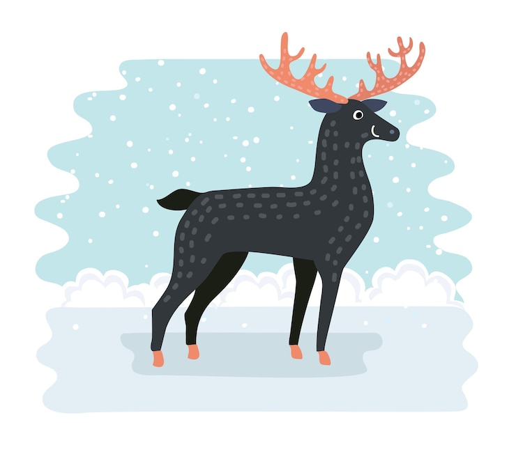 Vector cartoon funny cute deer with red nose vector illustration