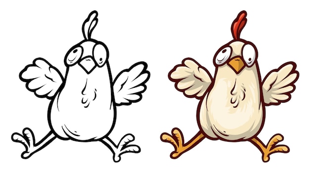 Vector cartoon funny cute hand drawn crazy chicken