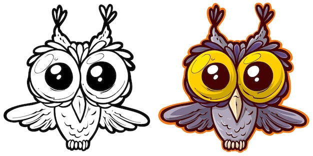 Vector cartoon funny cute hand drawn little owl bird