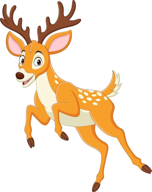 Vector cartoon funny deer jumping on white background