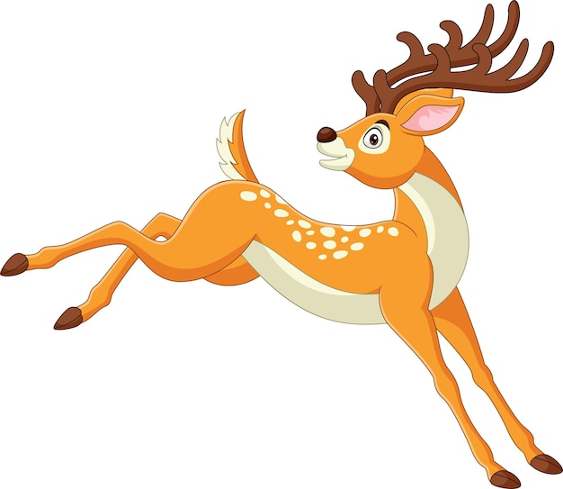 Vector cartoon funny deer jumping on white background