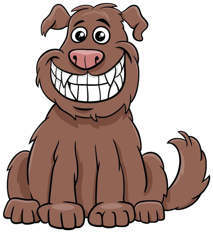 Vector cartoon funny dog comic animal character grinning
