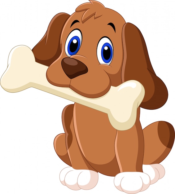 Vettore cartone animato cane divertente con osso