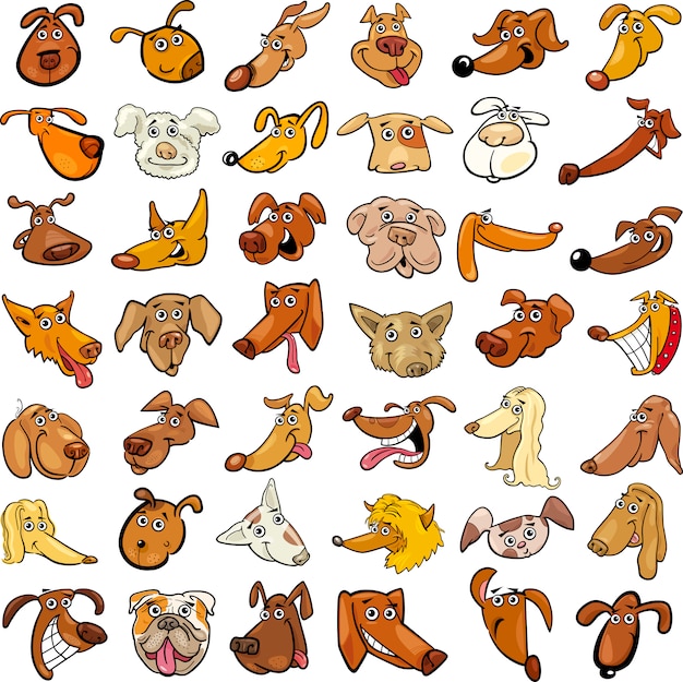 Cartoon funny dogs heads set