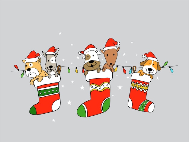 Vector cartoon funny dogs with holiday theme