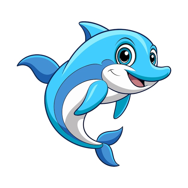 Cartoon funny dolphin jumping on white