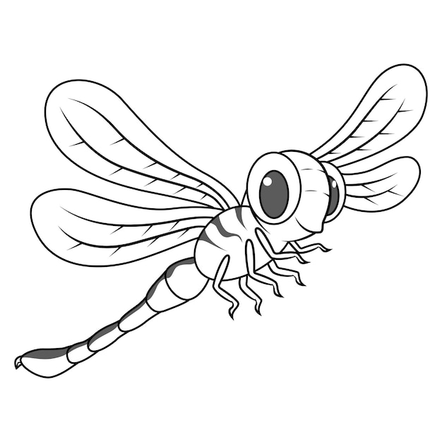 Cartoon funny dragonfly line art