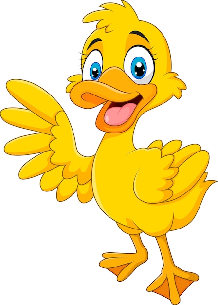 Cartoon funny duck waving hand isolated on white background